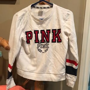 PINK white crop crewneck XS